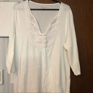 Coldwater Creek 3/4 sleeve crochet accent tunic